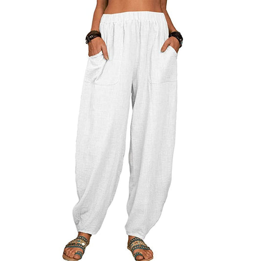 Pantalon Lin Femme Élégant avec Poches - LuxeStyle
