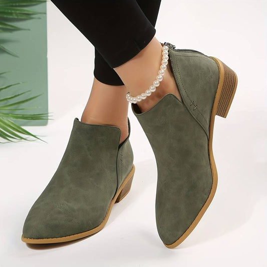 Bottines Femmes Vert Émeraude en Cuir Synthétique Talon Plat - LuxeStyle