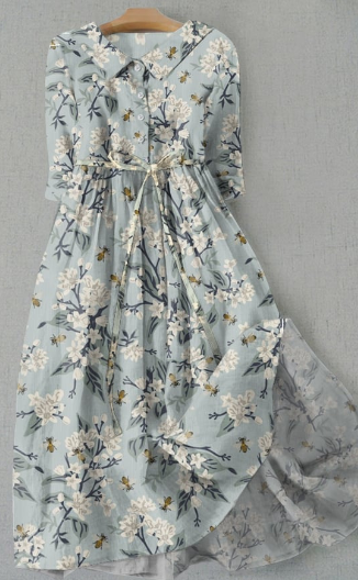 Robe Floral Élégante à Manches Longues pour Femmes