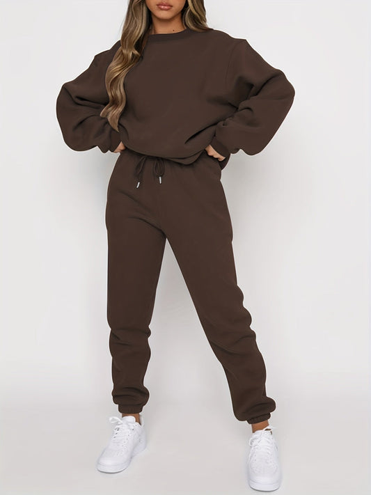 Sweat à Capuche et Pantalon Femme Brun Relax - LuxeStyle