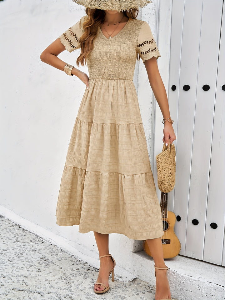 Robe Été Longue Corail avec Dentelle pour Femmes