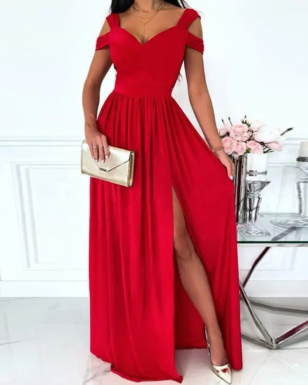 Robe de Soirée Féminine à Fleurs – Robe Longue Femme Épaules Décolletées