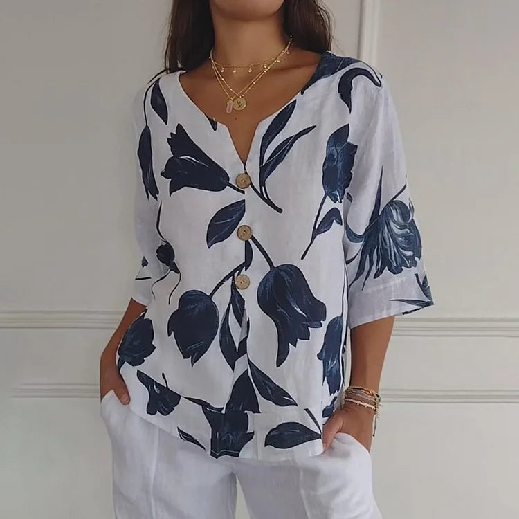 Chemisier femme fleuri décontracté manches courtes