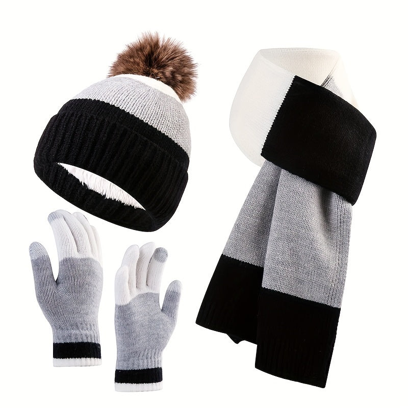 Tenue Hivernale 3 Pièces Élégante avec Bonnet, Écharpe et Gants - LuxeStyle