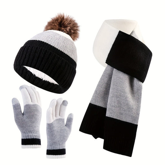 Tenue Hivernale 3 Pièces Élégante avec Bonnet, Écharpe et Gants - LuxeStyle
