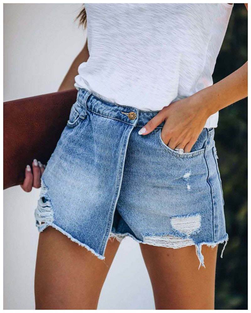 Short Jean Déstructuré Féminin Denim Foncé - LuxeStyle