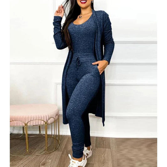 Tenue Sport Féminine Marine Avec Gilet Long et Pantalon Sport - LuxeStyle