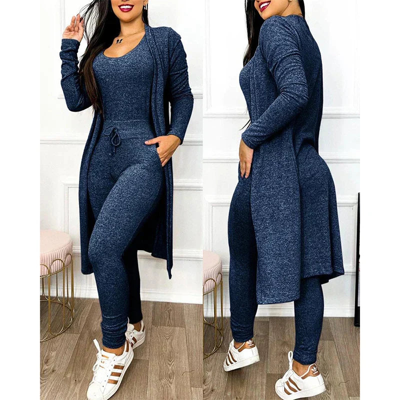Tenue Sport Féminine Marine Avec Gilet Long et Pantalon Sport