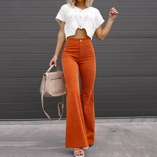 Pantalon large taille haute femme orange vif - LuxeStyle