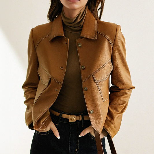 Veste Femelle Brun Classique À Manches Longues - LuxeStyle