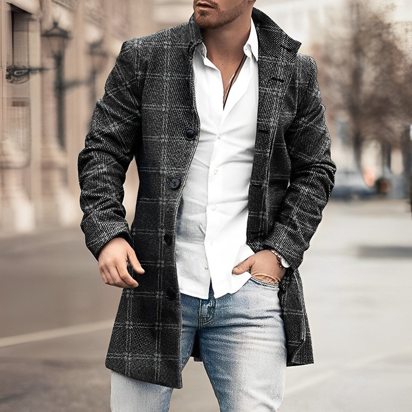 Manteau Homme Chic à Carreaux Détachable
