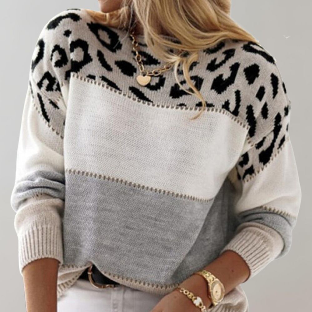 Pull en Maille Femme À Manches Longues Noir et Blanc Fantaisie