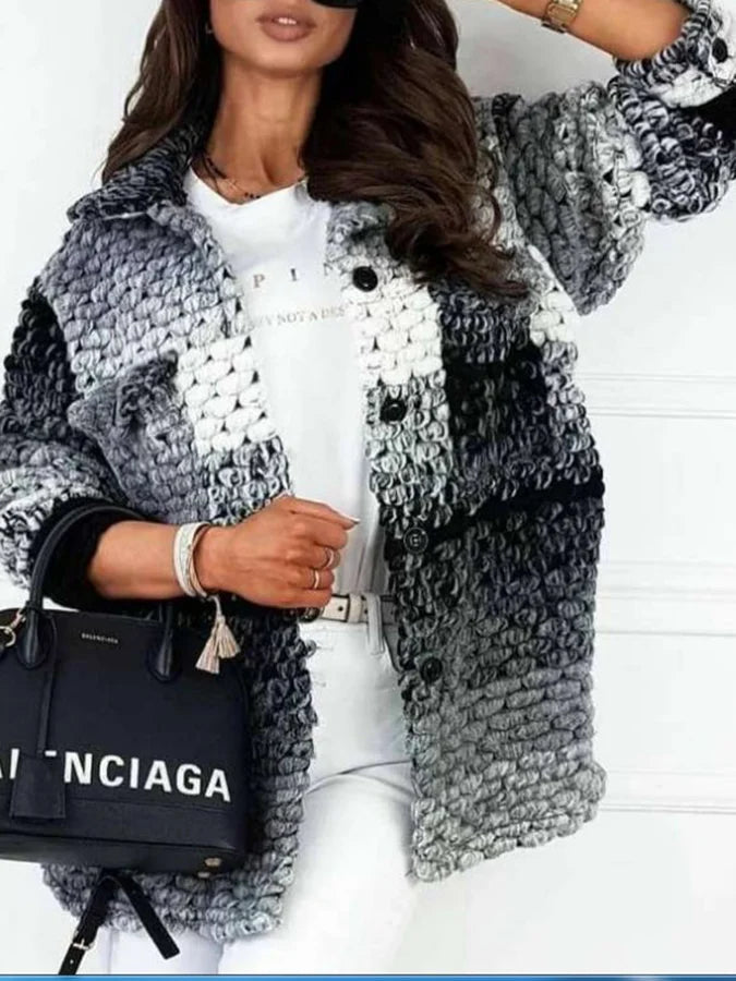 Cardigan Tricoté Chaud avec Poches et Détails Brodés
