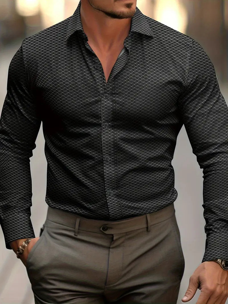 Chemise Homme Classique Manches Longues Rayures Bleu Marine
