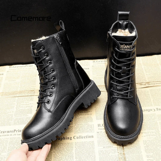Bottes Hiver Femme Élégantes - Chaussures de Neige à Lacets Doublées Fourrure Synthétique - LuxeStyle