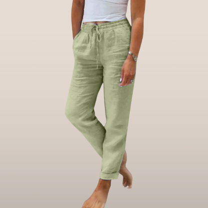 Pantalon Lin Clair Élastiqué Femme - LuxeStyle