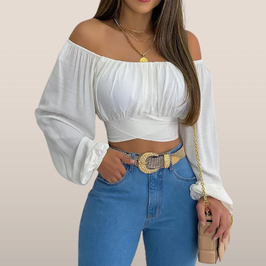 Blouse Féminine Élégante Manches Longues Blanc Pur - LuxeStyle