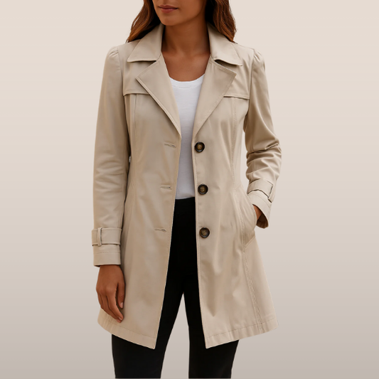 Manteau Femme Élégant Beige Classique à Ceinture - LuxeStyle