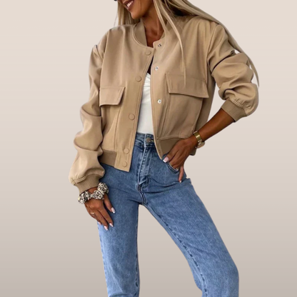 Veste Blouson Féminine Chamois à Manches Longues avec Poches - LuxeStyle