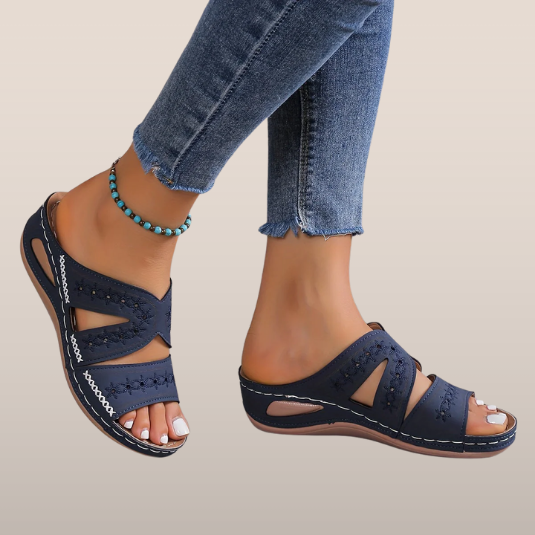 Sandales Cuir Marine pour Femmes à Talon Plat - LuxeStyle