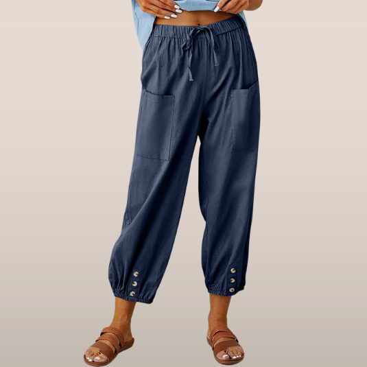 Pantalon femme détente marine à poches - LuxeStyle