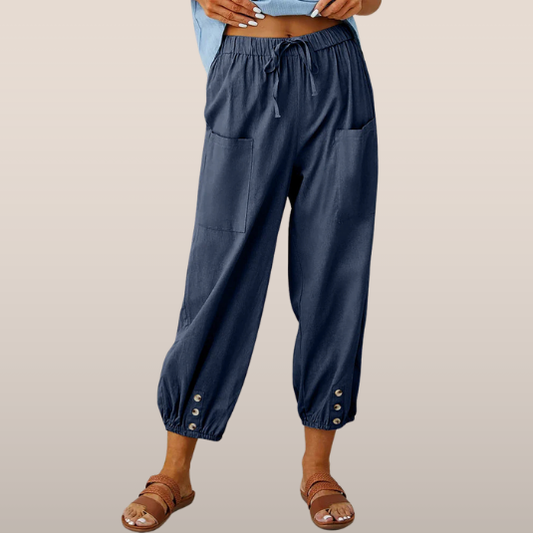 Pantalon femme détente marine à poches - LuxeStyle