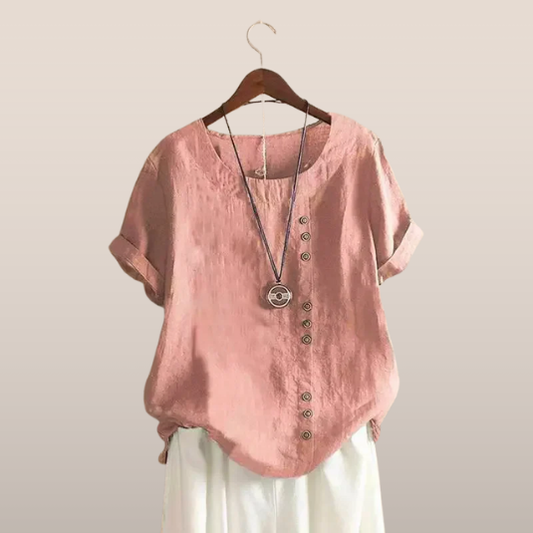 Blouse Femme Lin Rose Élégante Manches Courtes - LuxeStyle