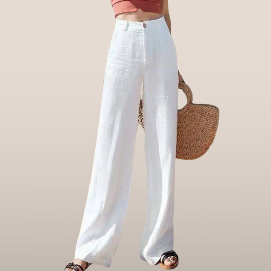 Pantalon Lin Élégant Blanc Femme - LuxeStyle