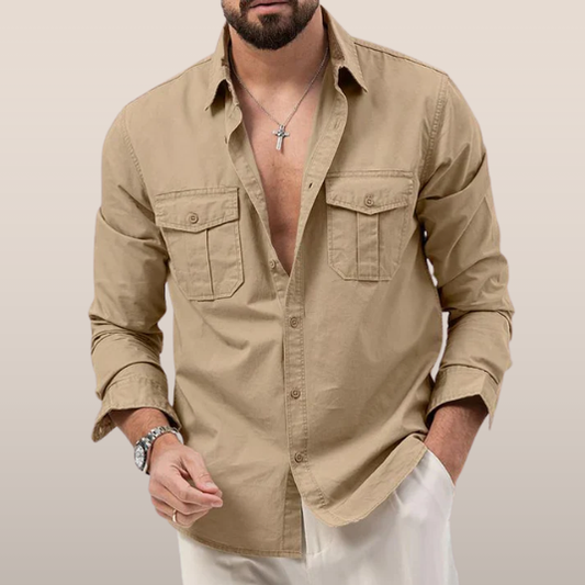 Chemise Homme Chamois Manches Longues avec Poches - LuxeStyle