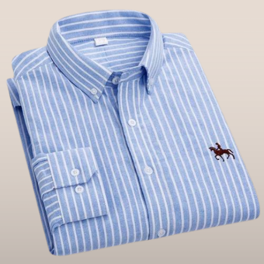 Chemise marine à rayures classique avec logo équestre - LuxeStyle