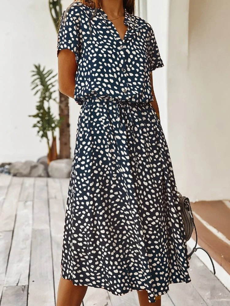 Robe Été Femmes Courte Manche et Ceinture