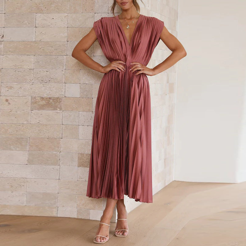 Robe Chic Col en V pour Femmes Mi-Longue