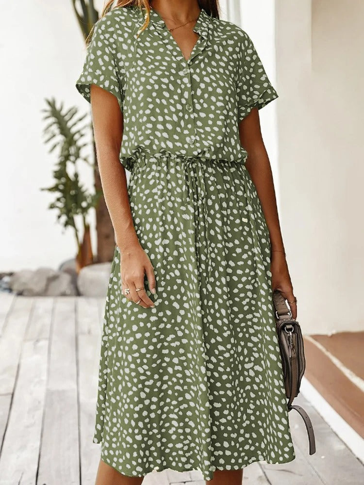 Robe Été Femmes Courte Manche et Ceinture
