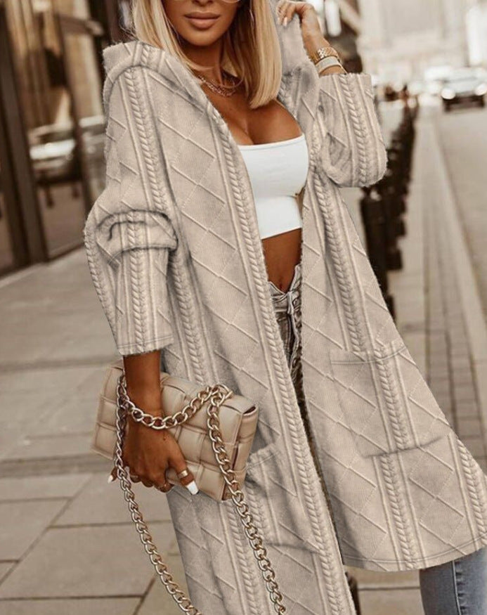 Cardigan Élégant Long à Capuche avec Poches Pratiques - LuxeStyle