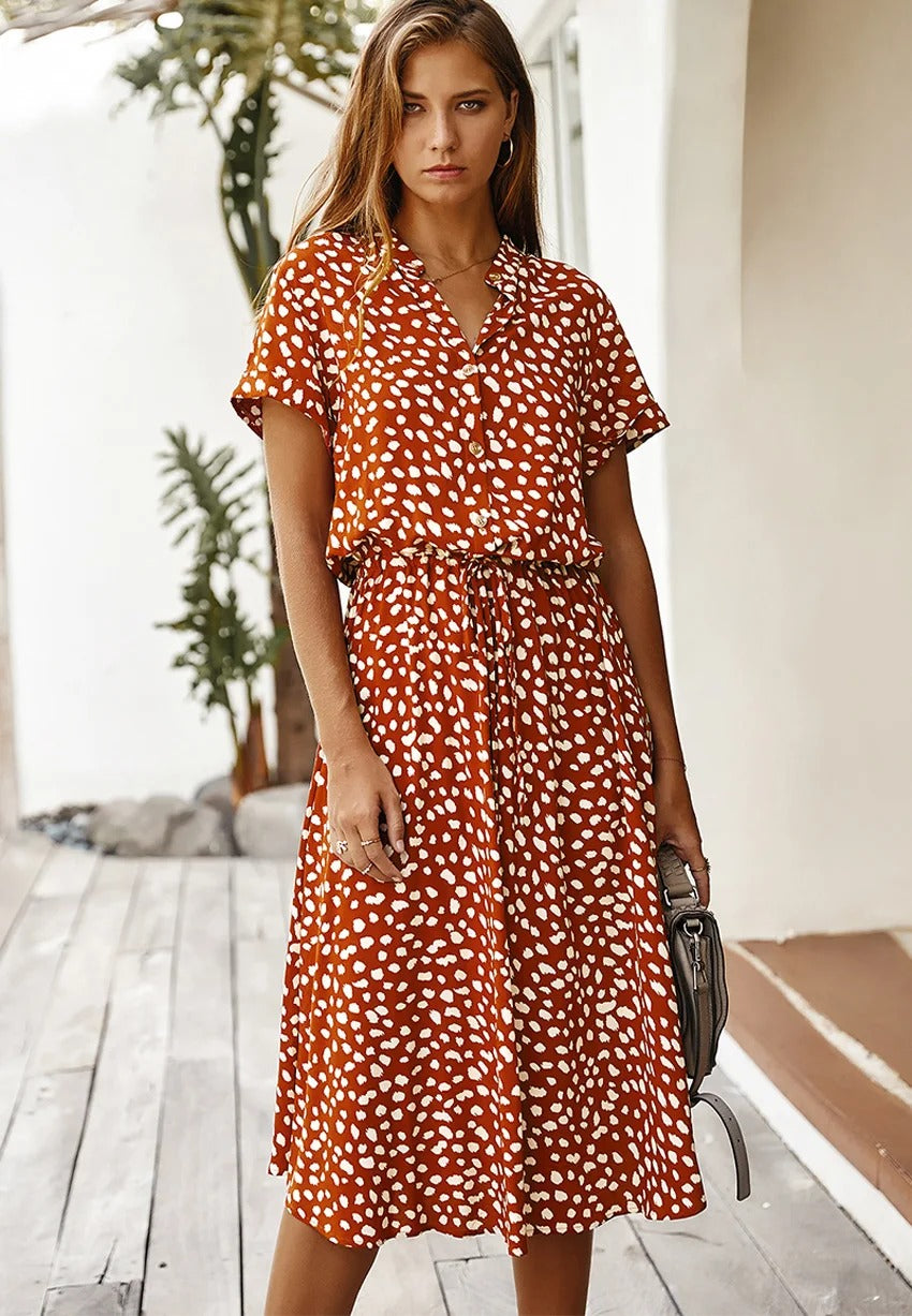 Robe Été Femmes Courte Manche et Ceinture