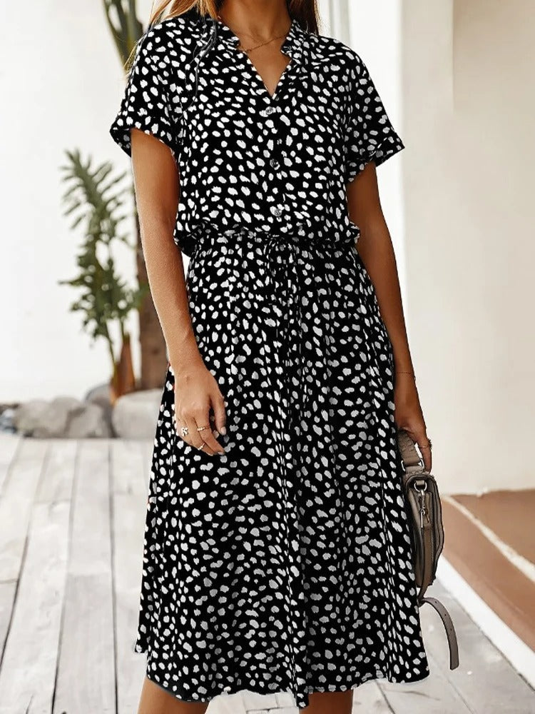 Robe Été Femmes Courte Manche et Ceinture