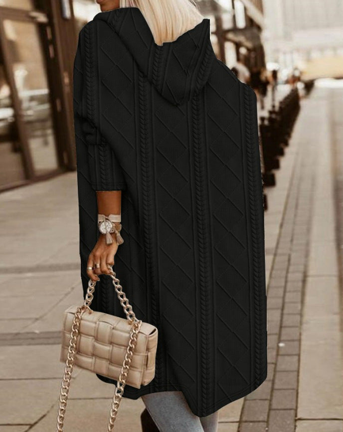 Cardigan Élégant Long à Capuche avec Poches Pratiques