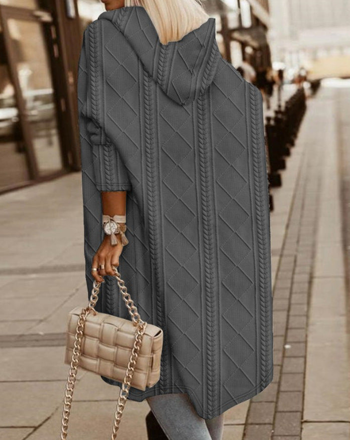 Cardigan Élégant Long à Capuche avec Poches Pratiques