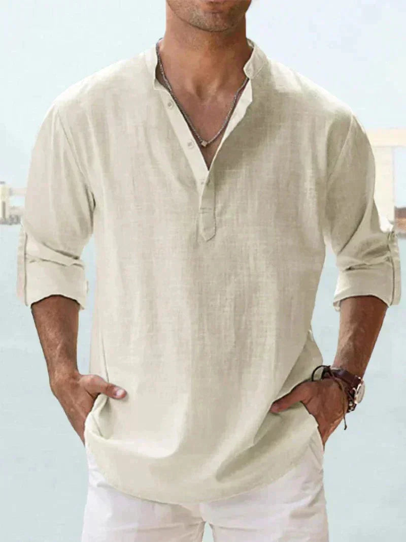 Chemise Homme Lin Élégant Rose Manches Longues