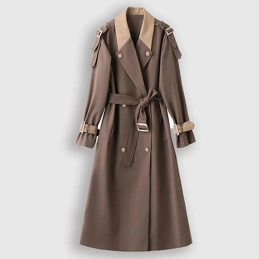 Manteau Long Élégant pour Femme avec Ceinture Réglable - LuxeStyle