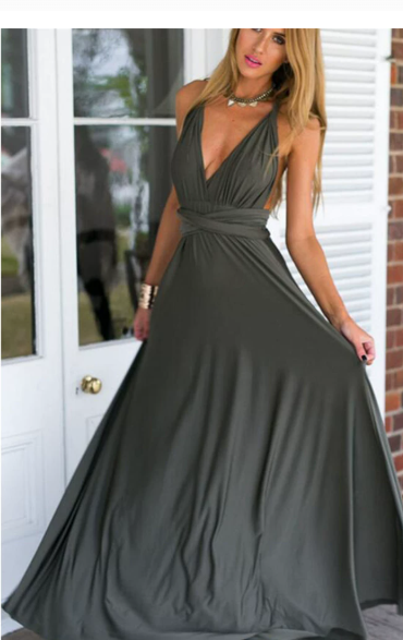Robe Longue Femme Col en V Élégante