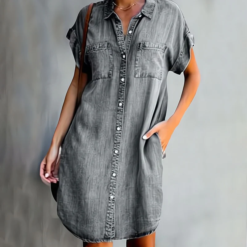 Robe Élégante Mi-Longue avec Fermeture Boutons pour Femmes