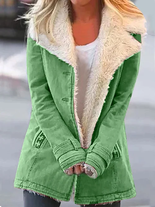 Manteau femme hivernal vert foncé à col ample - LuxeStyle