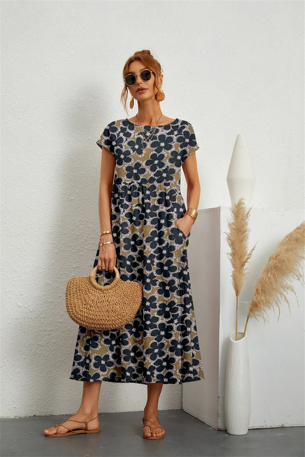 Robe Été Femmes Imprimé Floral, Manches Courtes & Décontractée