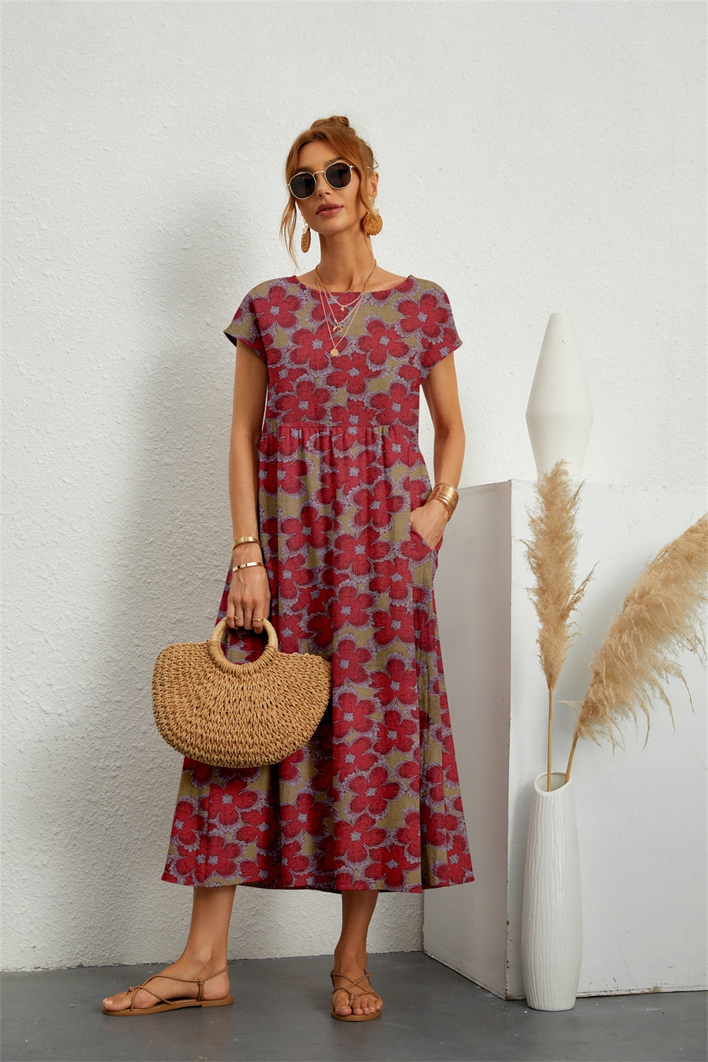 Robe Été Femmes Imprimé Floral, Manches Courtes & Décontractée - LuxeStyle