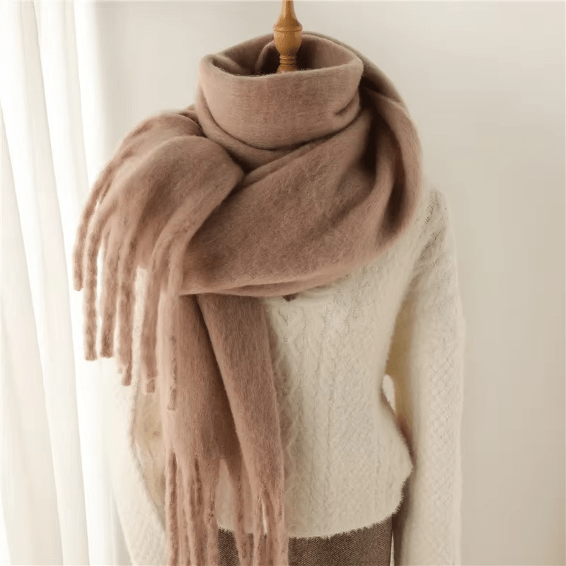 Écharpe Femme Laine Miel avec Franges Déco - LuxeStyle