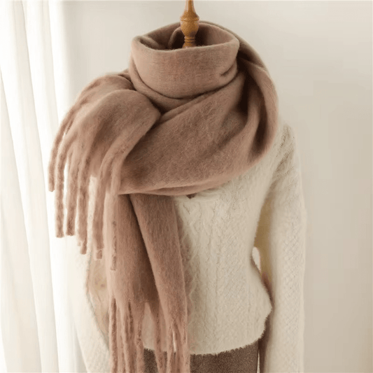 Écharpe Femme Laine Miel avec Franges Déco - LuxeStyle