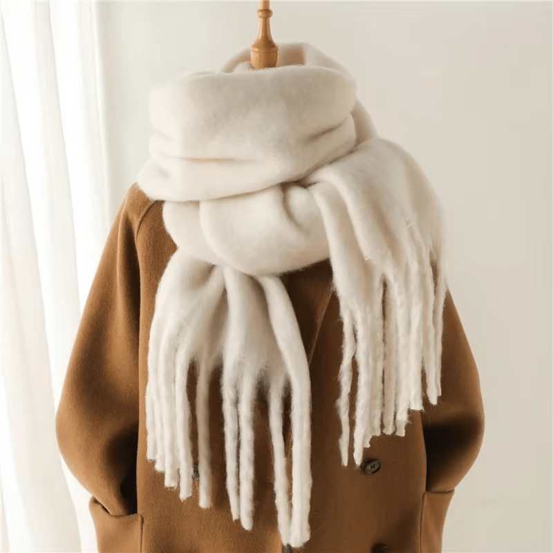 Écharpe Femme Laine Miel avec Franges Déco