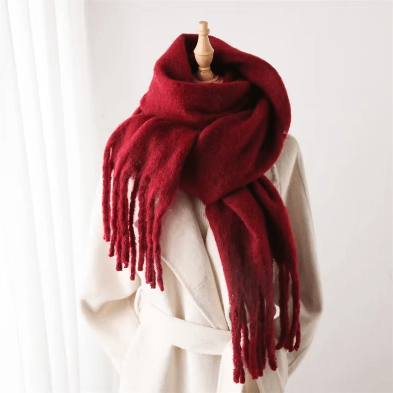 Écharpe Femme Laine Miel avec Franges Déco