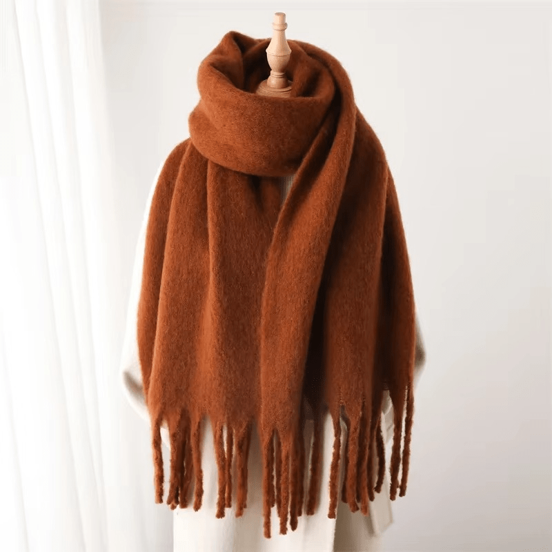Écharpe Femme Laine Miel avec Franges Déco